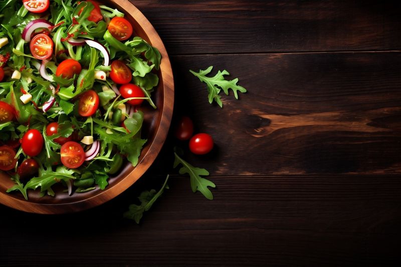 fresh vegetarian diet healthy food background dark vegetable salad green mockup. Generative AI.