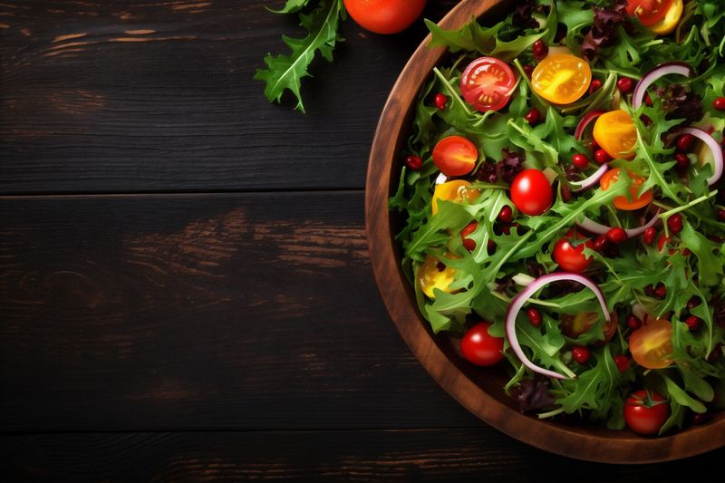 space salad background vegetable fresh diet copy vegetarian healthy green dark food. Generative AI.