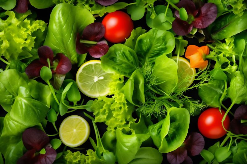 green background fresh vegetable diet organic healthy salad food vegetarian dark. Generative AI.