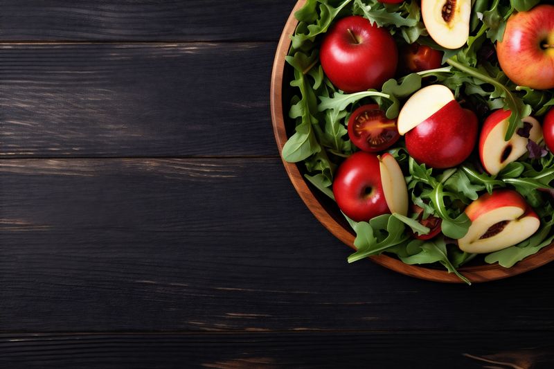 vegetarian healthy vegetable vegan fresh diet salad dark food green background. Generative AI.