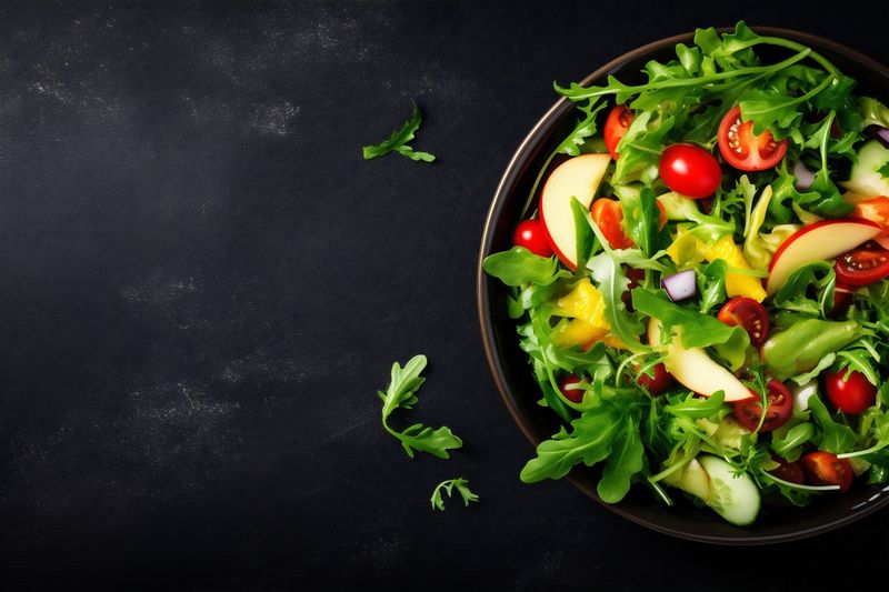 food diet vegetable dark salad fresh green dinner healthy vegetarian background. Generative AI.