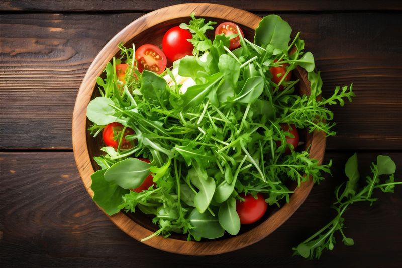 green food healthy background salad fresh diet dark vegetarian vegetable cooking. Generative AI.