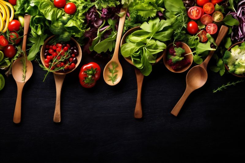 salad healthy background vegetable green food cooking diet vegetarian dark fresh. Generative AI.