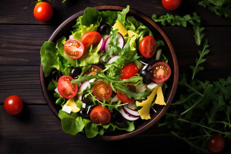 vegetable fresh vegetarian food healthy salad background diet green dieting dark. Generative AI.