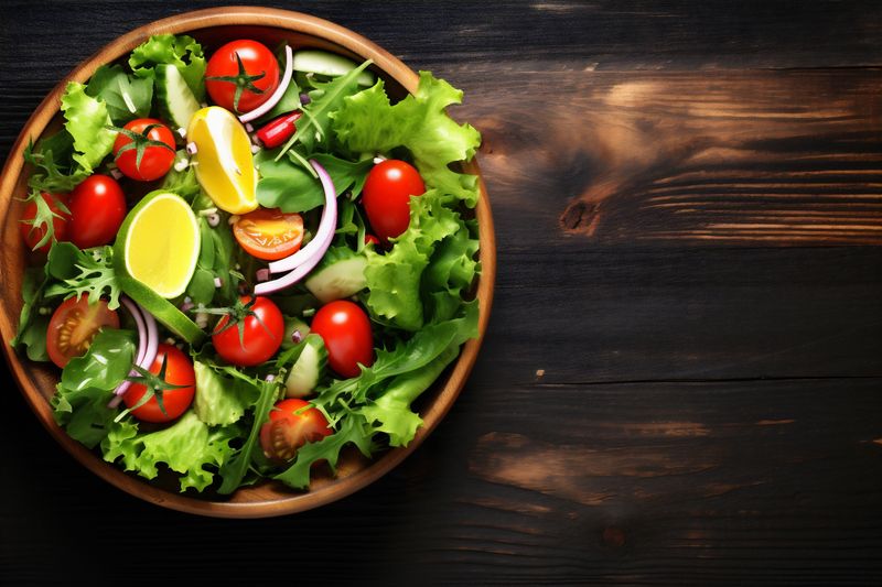 vegetarian diet dark healthy background salad fresh green food summer vegetable. Generative AI.