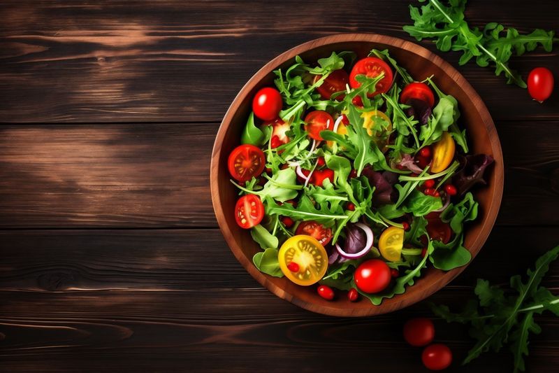 diet salad space fresh food vegetable vegetarian healthy background copy dark green. Generative AI.