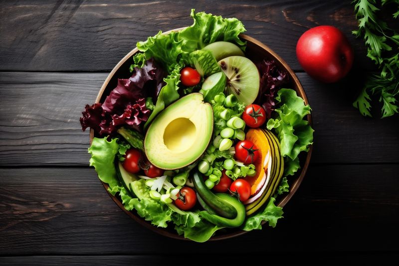 vegetarian diet fresh food lay dark green healthy salad background vegetable. Generative AI.