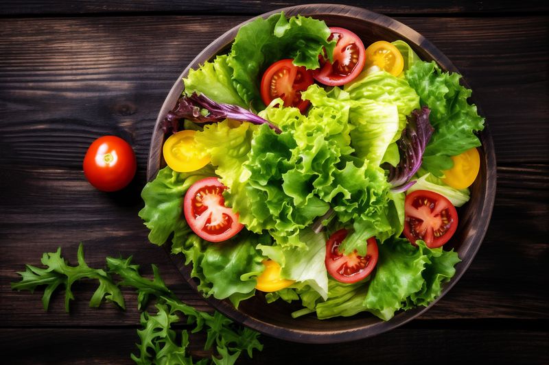 background summer fresh salad vegetarian green dark healthy diet food vegetable. Generative AI.