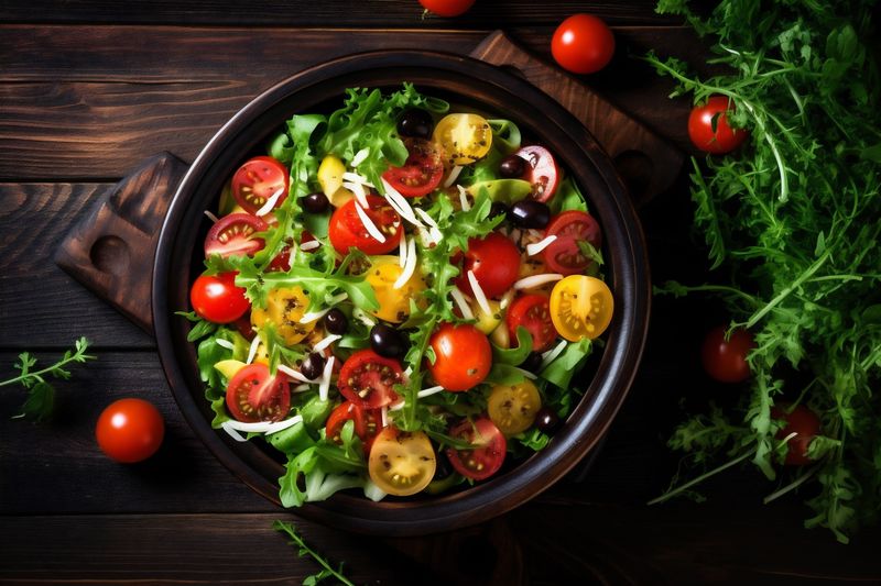 vegetable salad vegetarian healthy diet background food fresh dieting dark green. Generative AI.