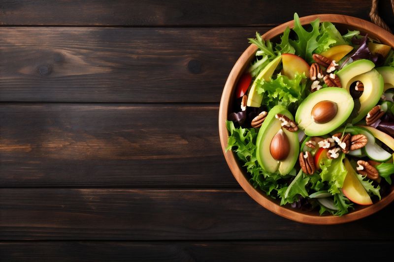 diet salad food dark vegetable green healthy table fresh background vegetarian. Generative AI.