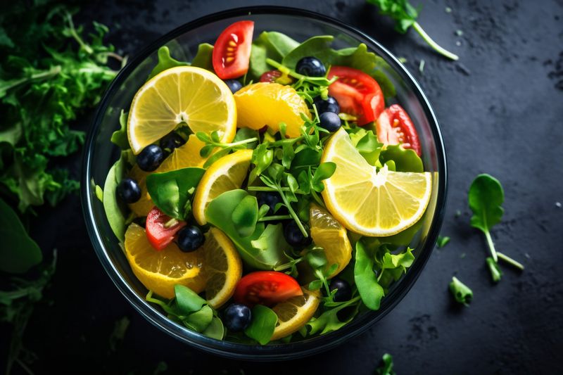 food green healthy fresh red vegetarian background diet dark salad vegetable. Generative AI.