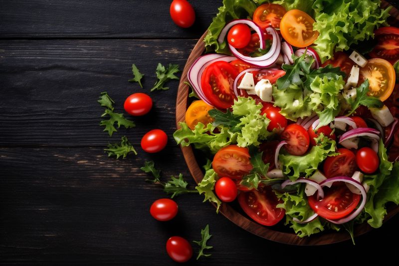 food salad green vegetarian diet healthy fresh dark vegetable nutrition background. Generative AI.