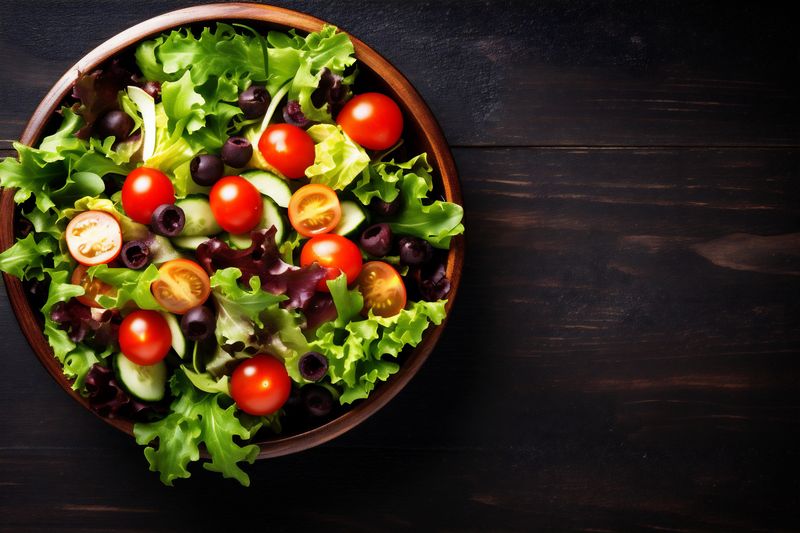 fresh background food salad green diet vegetable lunch dark healthy vegetarian. Generative AI.