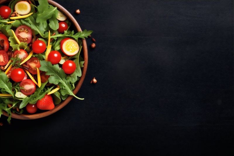 dark vegetarian salad fresh diet green healthy food vegetable background text. Generative AI.