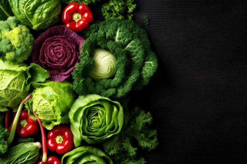 fresh salad diet background vegetarian green food healthy vegetable lunch dark. Generative AI.