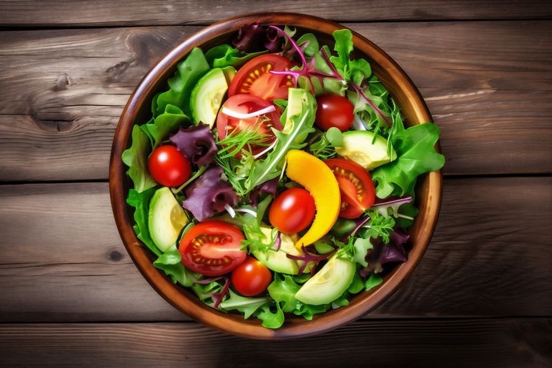 fresh dark food salad lettuce vegetarian vegetable diet healthy green background. Generative AI.