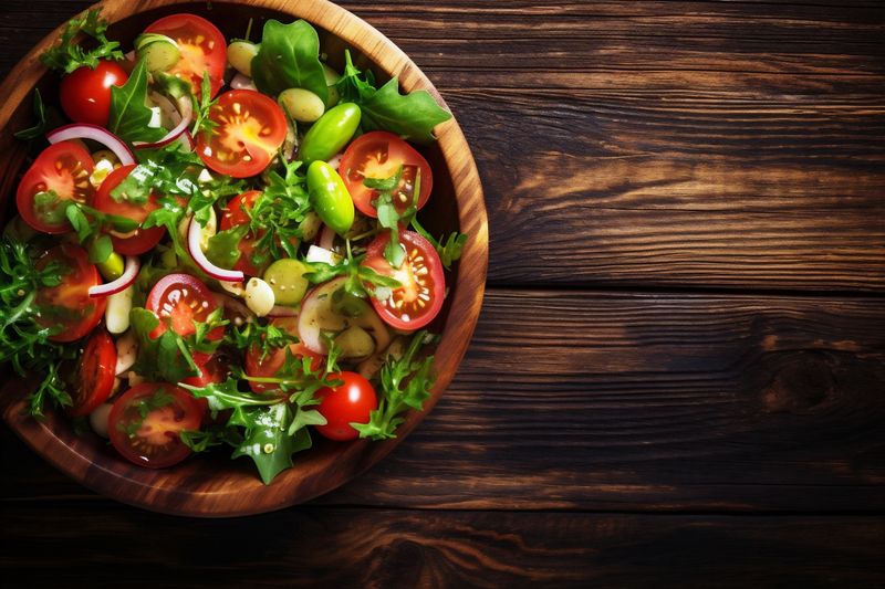 diet vegetarian food dark salad fresh cooking green healthy vegetable background. Generative AI.