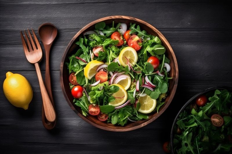 dark herb background vegetable green vegetarian healthy fresh food diet salad. Generative AI.