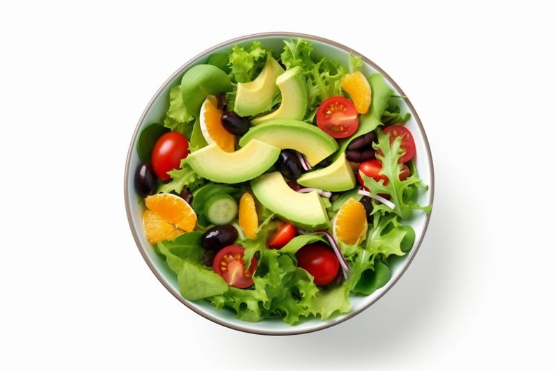 green lunch vegetarian lettuce food healthy tomato fresh salad vegetable. Generative AI.