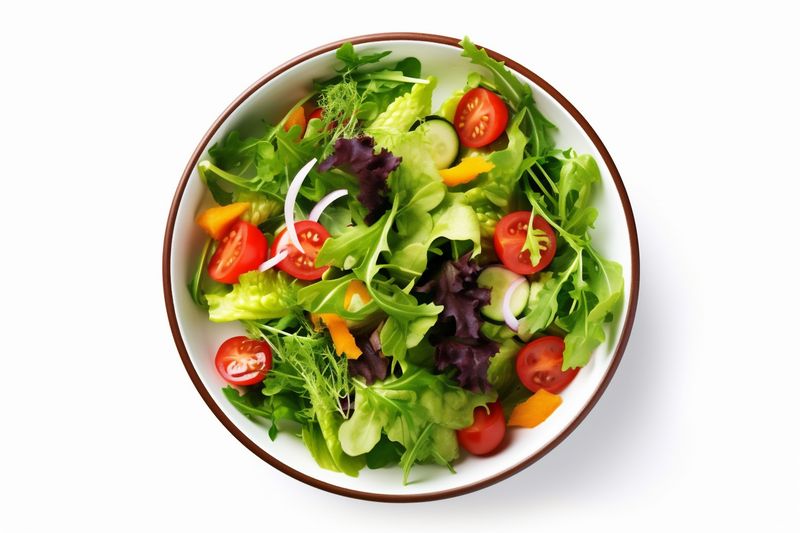 vegetable food lunch vegetarian lettuce green salad fresh healthy tomato. Generative AI.