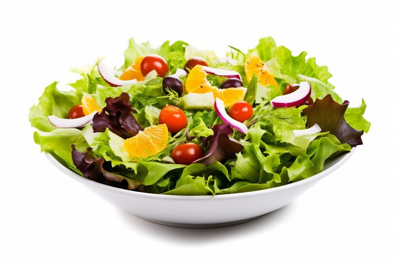 vegetable vegetarian green lettuce salad food healthy fresh lunch tomato. Generative AI.