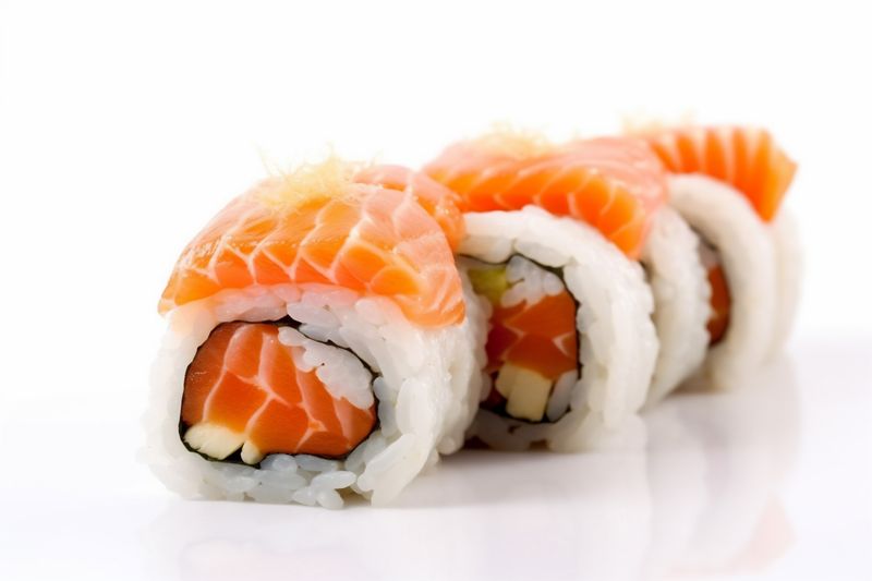 background roll set white fish seafood healthy japanese food rice sushi. Generative AI.