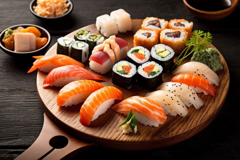 fresh food sushi healthy fish seafood asian roll rice japanese. Generative AI.