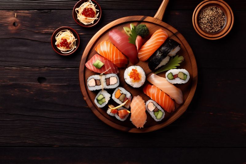 japanese food rice sushi fresh seafood fish healthy roll asian. Generative AI.