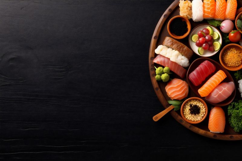 food fish japanese asian sushi fresh seafood rice healthy roll. Generative AI.