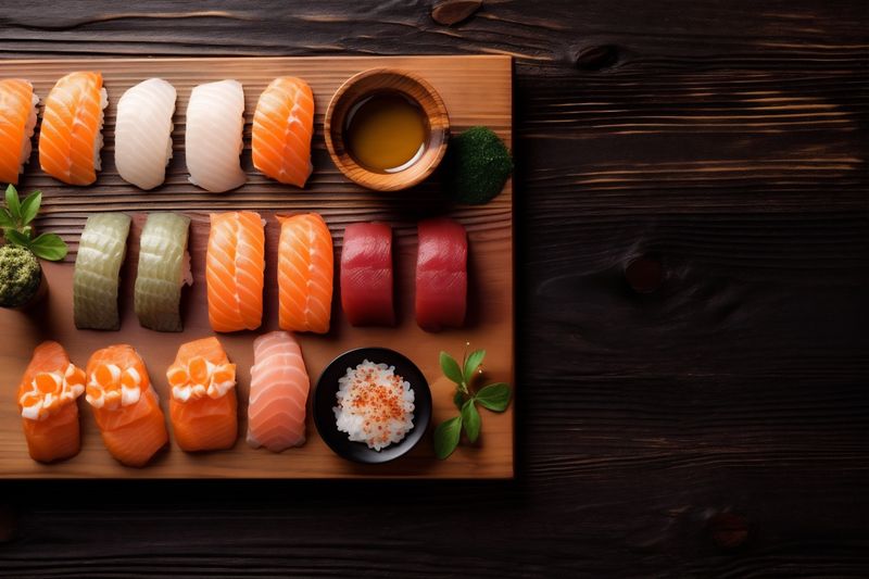 asian roll rice fish japanese healthy food fresh seafood sushi. Generative AI.