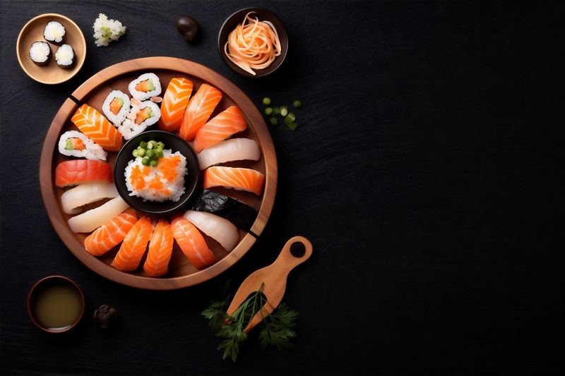 healthy sushi asian fresh japanese roll rice food fish seafood. Generative AI.