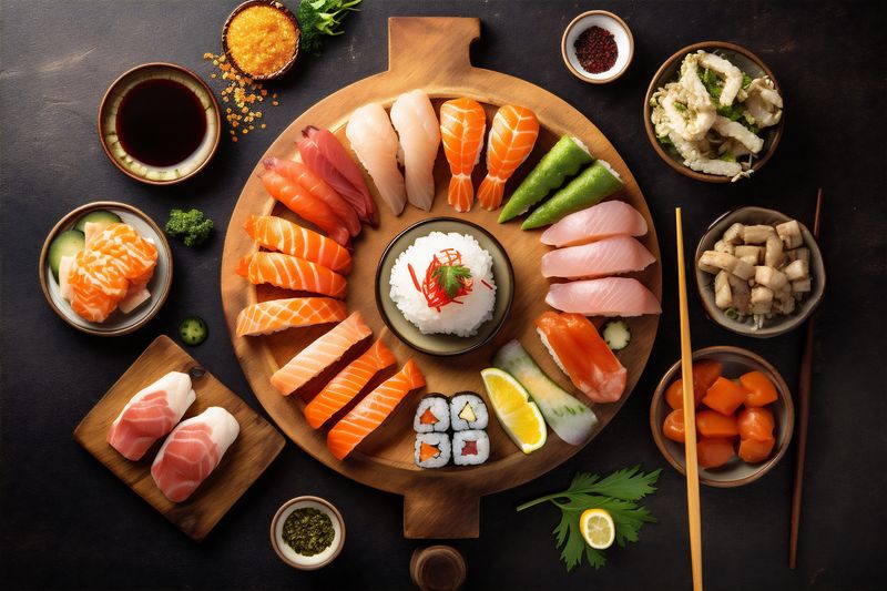sushi food fish fresh roll seafood healthy japanese rice asian. Generative AI.