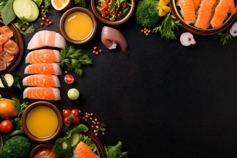 food rice japanese asian roll sushi healthy seafood fish fresh. Generative AI.