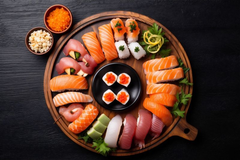 roll japanese fish asian seafood rice food sushi healthy fresh. Generative AI.