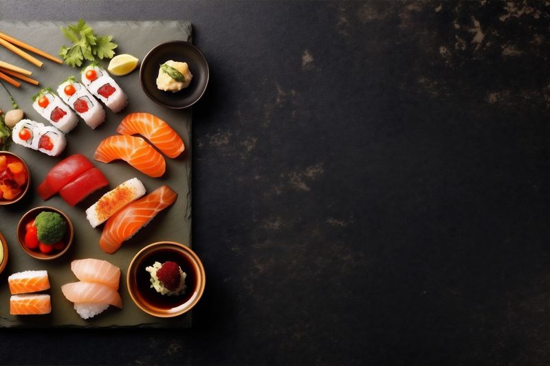 rice roll asian sushi healthy japanese fish seafood fresh food. Generative AI.