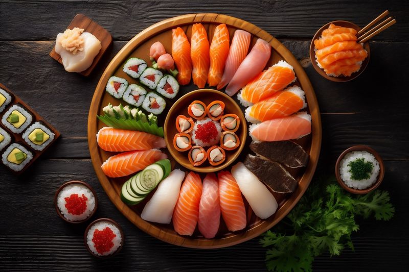 roll rice asian food seafood healthy japanese fish sushi fresh. Generative AI.
