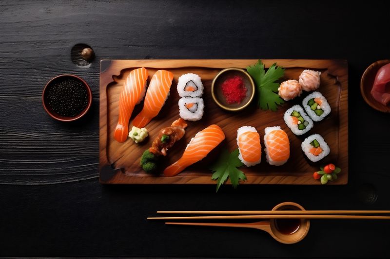 seafood roll rice japanese sushi healthy fresh food asian fish. Generative AI.