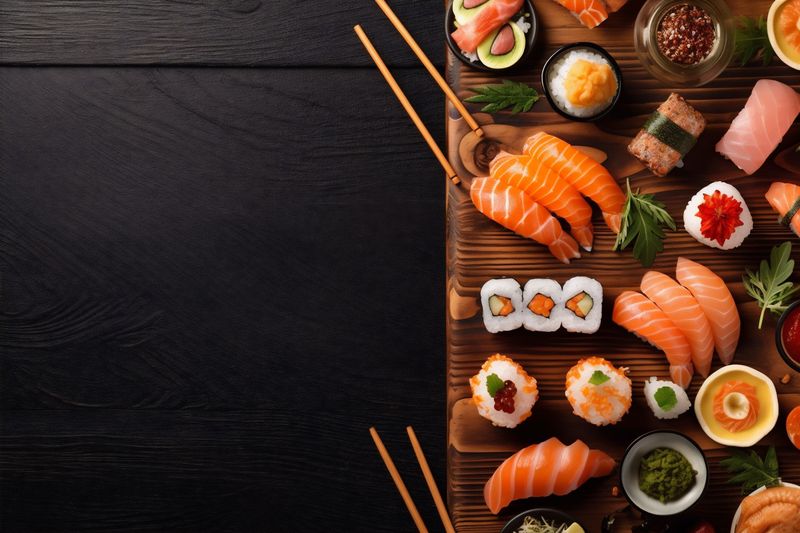 japanese food healthy seafood rice roll asian sushi fresh fish. Generative AI.