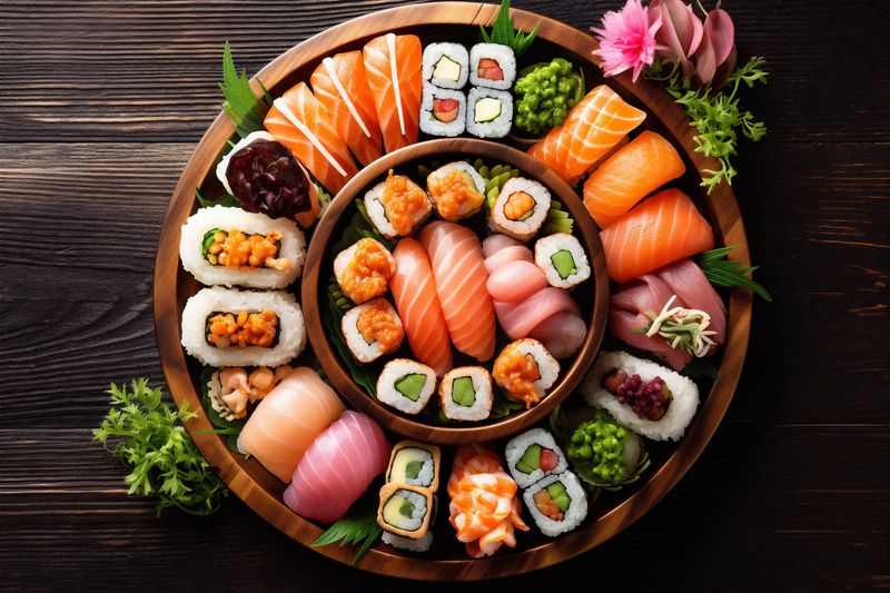 healthy asian seafood fish japanese rice fresh food roll sushi. Generative AI.