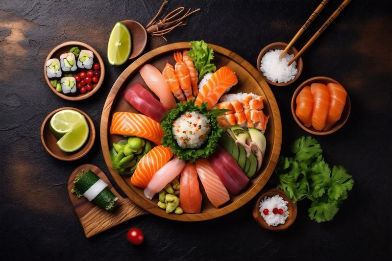 roll asian fresh healthy food rice sushi fish seafood japanese. Generative AI.