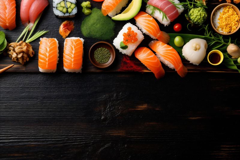 asian rice sushi seafood fresh fish food japanese healthy roll. Generative AI.