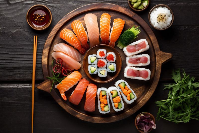 healthy roll seafood food asian rice japanese fresh sushi fish. Generative AI.