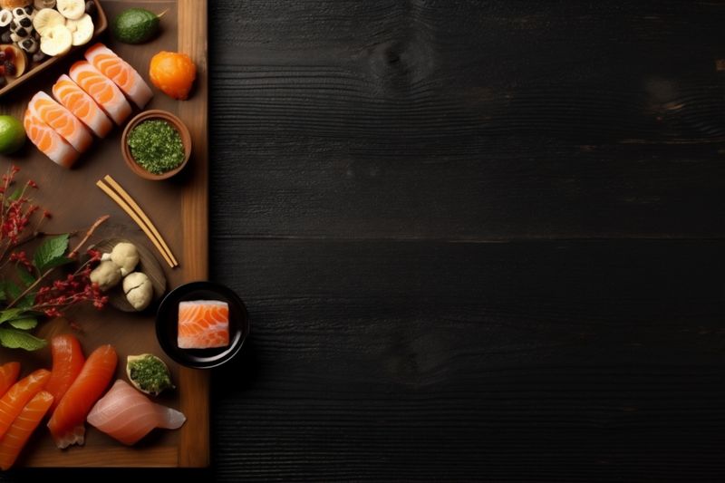 seafood asian sushi roll japanese fish rice food healthy fresh. Generative AI.