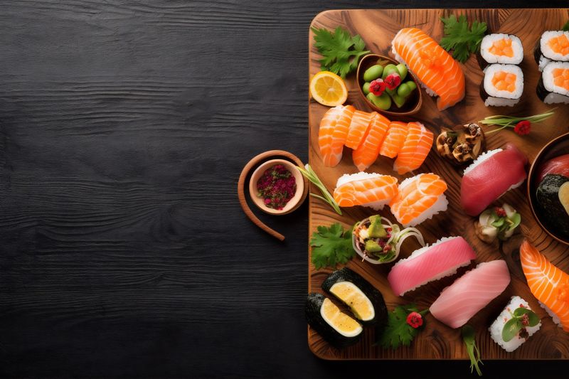 roll food fish rice asian healthy seafood sushi japanese fresh. Generative AI.