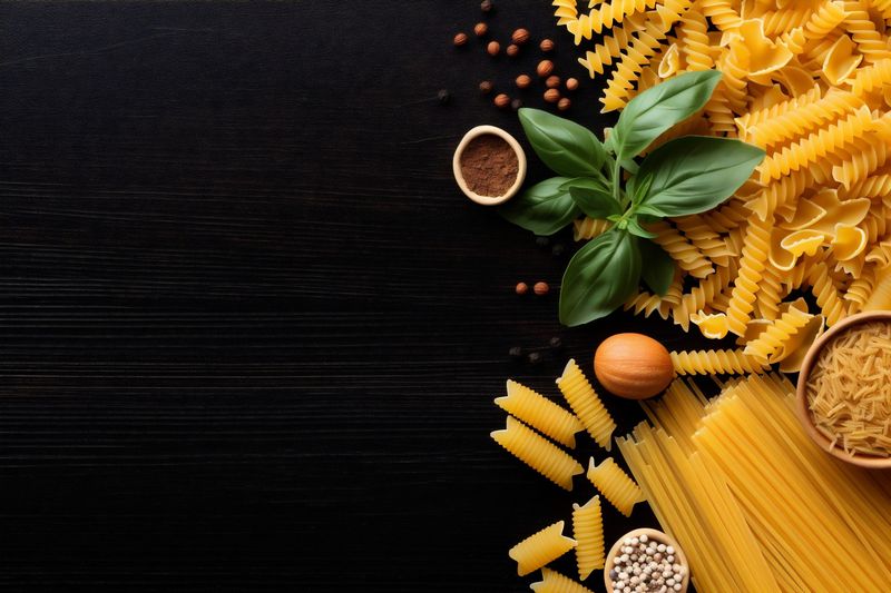 rustic food uncooked italian raw spaghetti ingredient macaroni healthy background pasta. Generative AI.