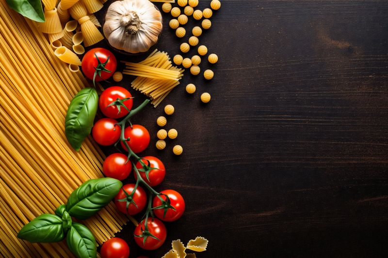 italian uncooked food raw spaghetti macaroni ingredient healthy cuisine pasta background. Generative AI.
