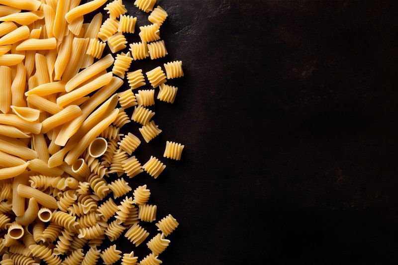 dry uncooked background ingredient italian macaroni food pasta healthy raw spaghetti. Generative AI.