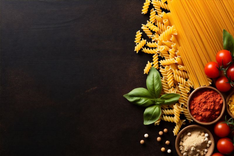 background healthy spaghetti macaroni ingredient vegetarian pasta uncooked italian food raw. Generative AI.