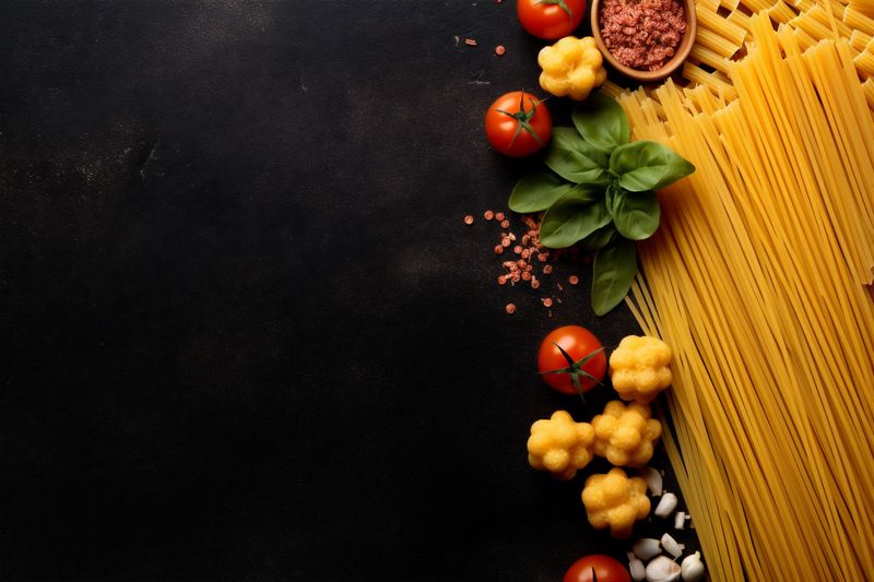 pasta italian spaghetti healthy background raw tagliatelle food uncooked ingredient macaroni. Generative AI.