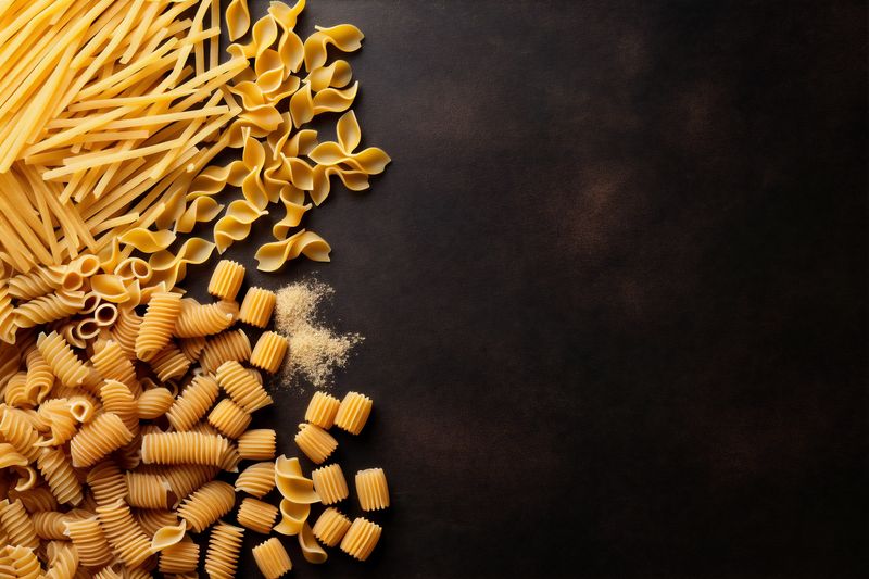uncooked italian pasta spaghetti macaroni food dry background healthy raw ingredient. Generative AI.